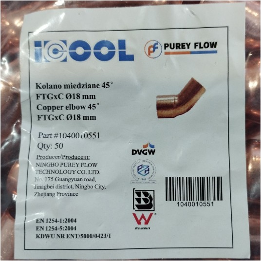 Cu Łuk 45° LZxLW 18mm iCOOL do lutowania • jednokielichowy