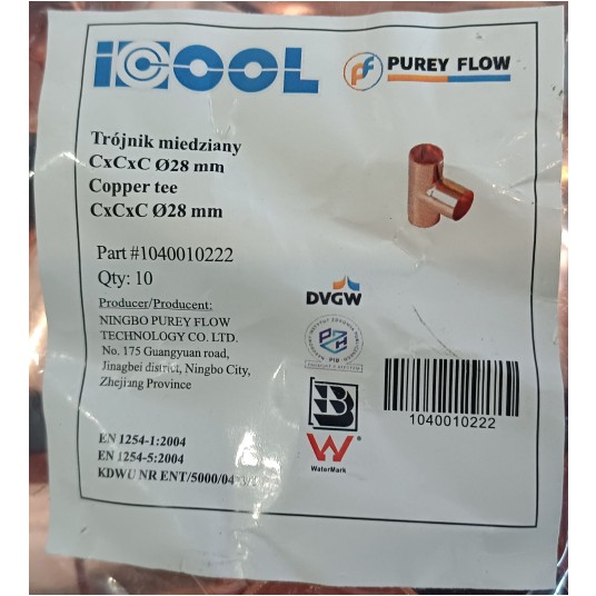 Cu Trójnik LWxLWxLW 28x28x28 iCOOL do lutowania