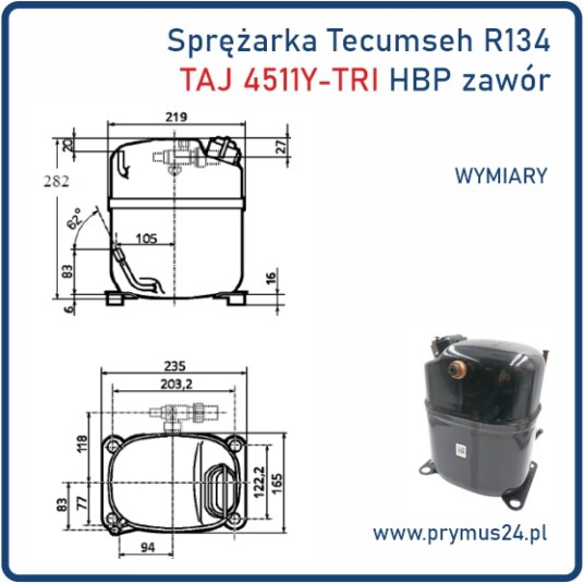 Sprężarka Tecumseh R134 TAJ 4511Y-TRI HBP z zaworem