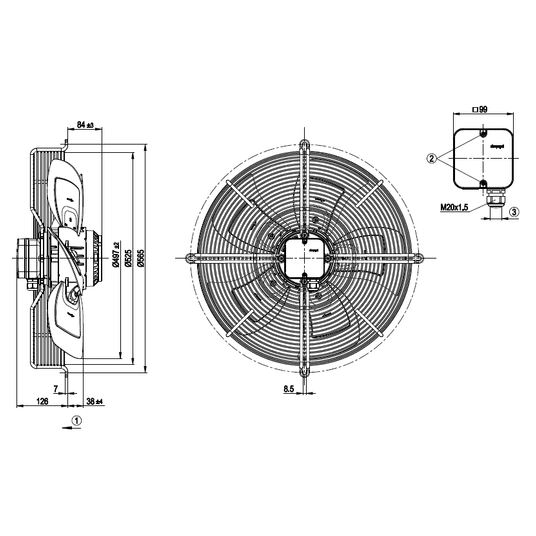 Wentylator osiowy ssący EBM S4E500-AE03-01 • 230V • 500 mm -zdjęcie numer 1