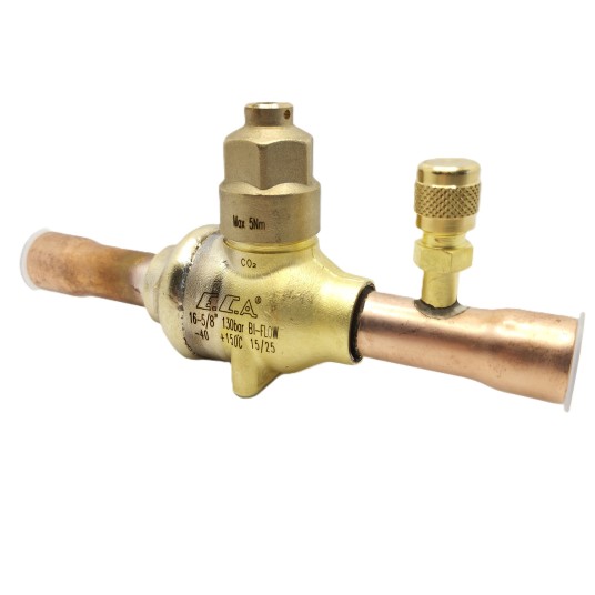 Zawór odcinający kulowy 3/8" • lutowany • 130 bar • do CO2 • z przyłączem serwisowym • E.C.A. 601017990